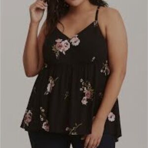 Torrid Black Floral Challis Babydoll Cami